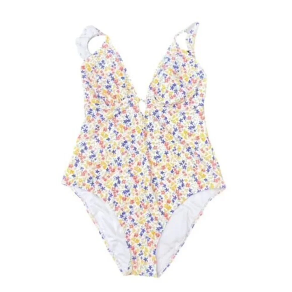 Shade & Shore Women's Ruffle Shoulder Plunge One Piece Swimsuit Ditsy‎ Floral XL